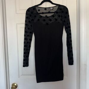 Divided Sheer Polka Dot Little Black Dress